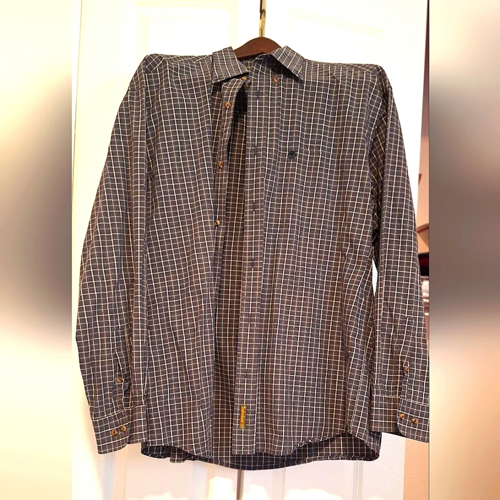 Timberland Mens L casual button down plaid 100 % cotton
